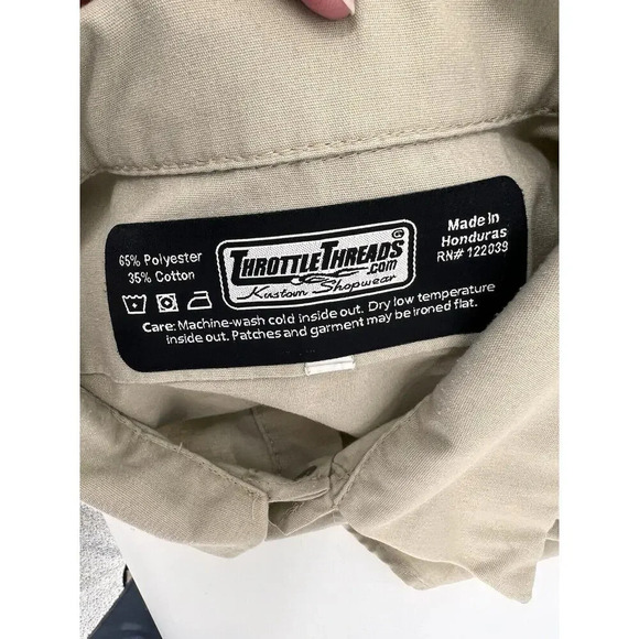 Throttle Threads Camo Skull Shirt Mens 2XL Brown Button Up Kustom Shop Wear - Picture 11 of 13